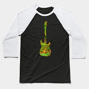 Green on Yellow Flame Guitar Silhouette Baseball T-Shirt